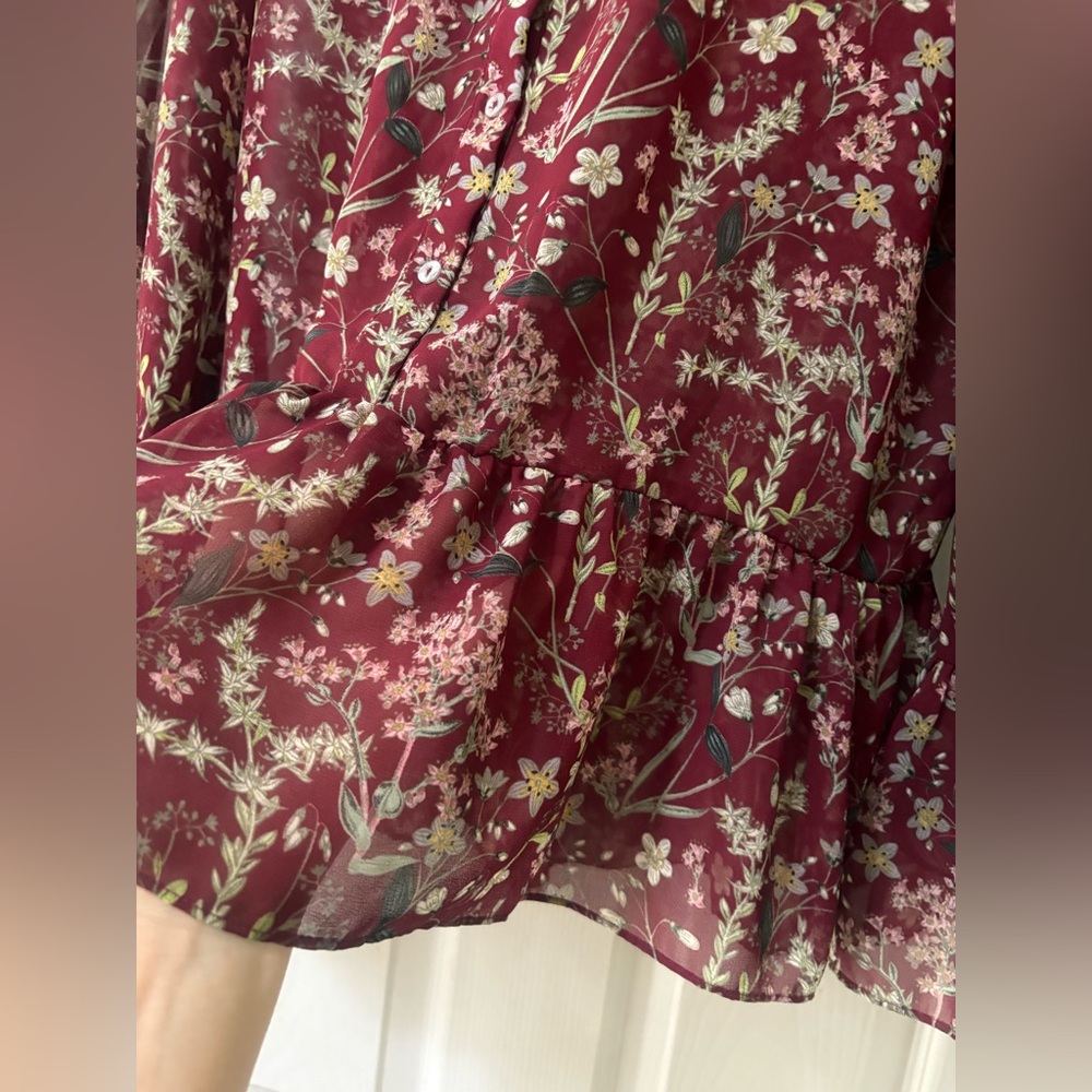 Max Studio Maroon Floral Button-Down Blouse - image 4